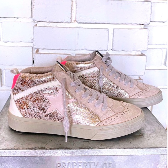 Shu Shop Shoes - Shu Shop Paulina Gold Snake Print High Top Sneakers Size 7.5